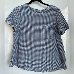 Blue and white plaid top